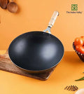 Iron Chinese Wok with Wooden Handle - Black
