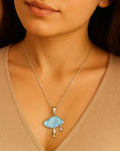 Silver-Plated Blue Cloud Raindrop Charms Pendant Necklace