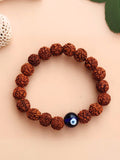 5 Mukhi Rudraksha Stretchable Bracelet with Evil Eyes Round Bead for Men and Women