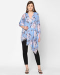 Blue sequins floral printed scarf
