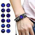 Multilayer Constellation Zodiac Leather Bracelet Vintage Black Leather Bracelet